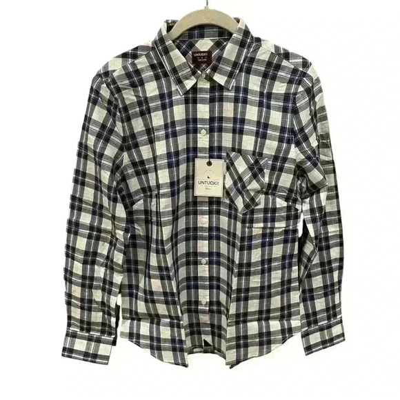 UNTUCKit Women's Blue Plaid Button Down Shirt Size 6 NWT 100% Cotton - Picture 1 of 4